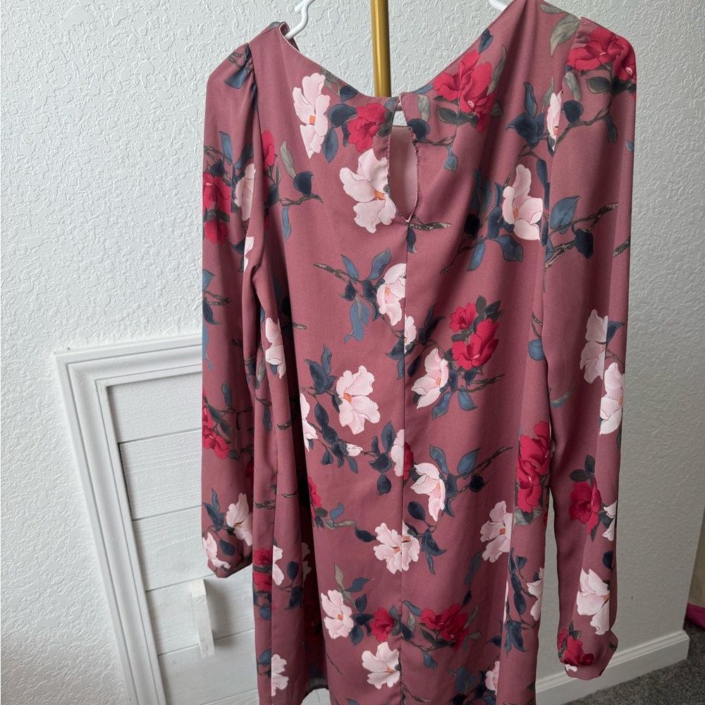 Lulus Rosalinda Mauve Floral Print Long Sleeve Shift Dress Medium - Picture 4 of 5